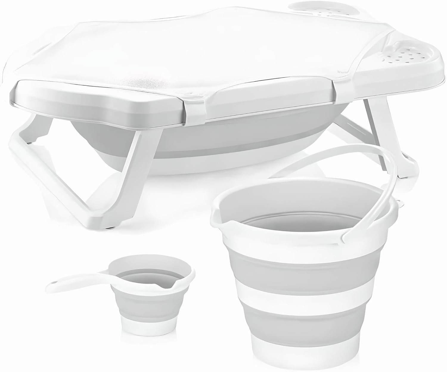 Große Faltbare Babywanne, Babywannen Set mit 33Liter, Baby Wanne Inkl. Badewanneneinsatz, Baby-Haarwaschbecher und Eimer. Babybadewanne Faltbar für Babys 0-6 Jahre, 82 x 48 x23 cm