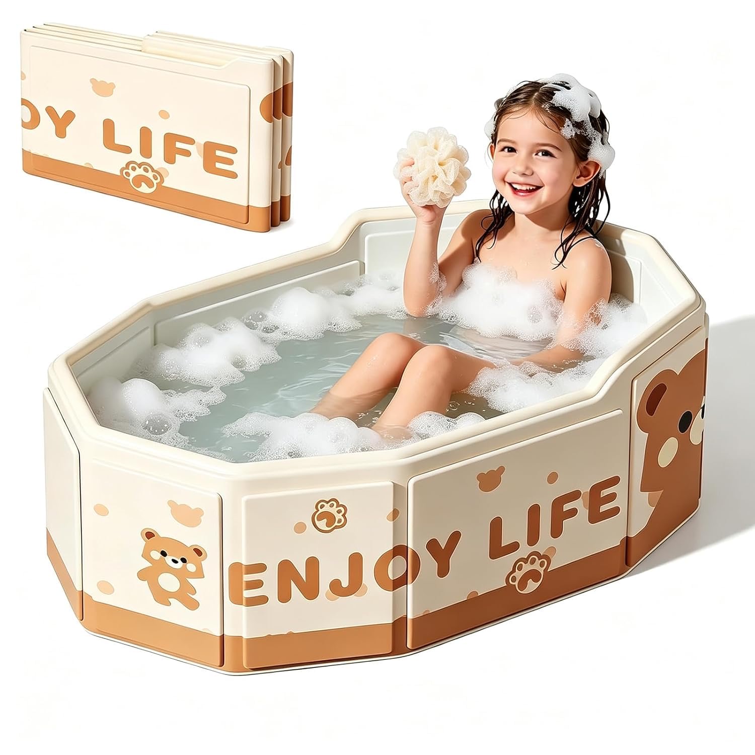Babybadewanne faltbar, tragbare Babywanne 3-8 Jahre für Dusche und Badewanne, mit Ablassschraube, kompakt, leicht, platzsparend, reisefreundlich ideal