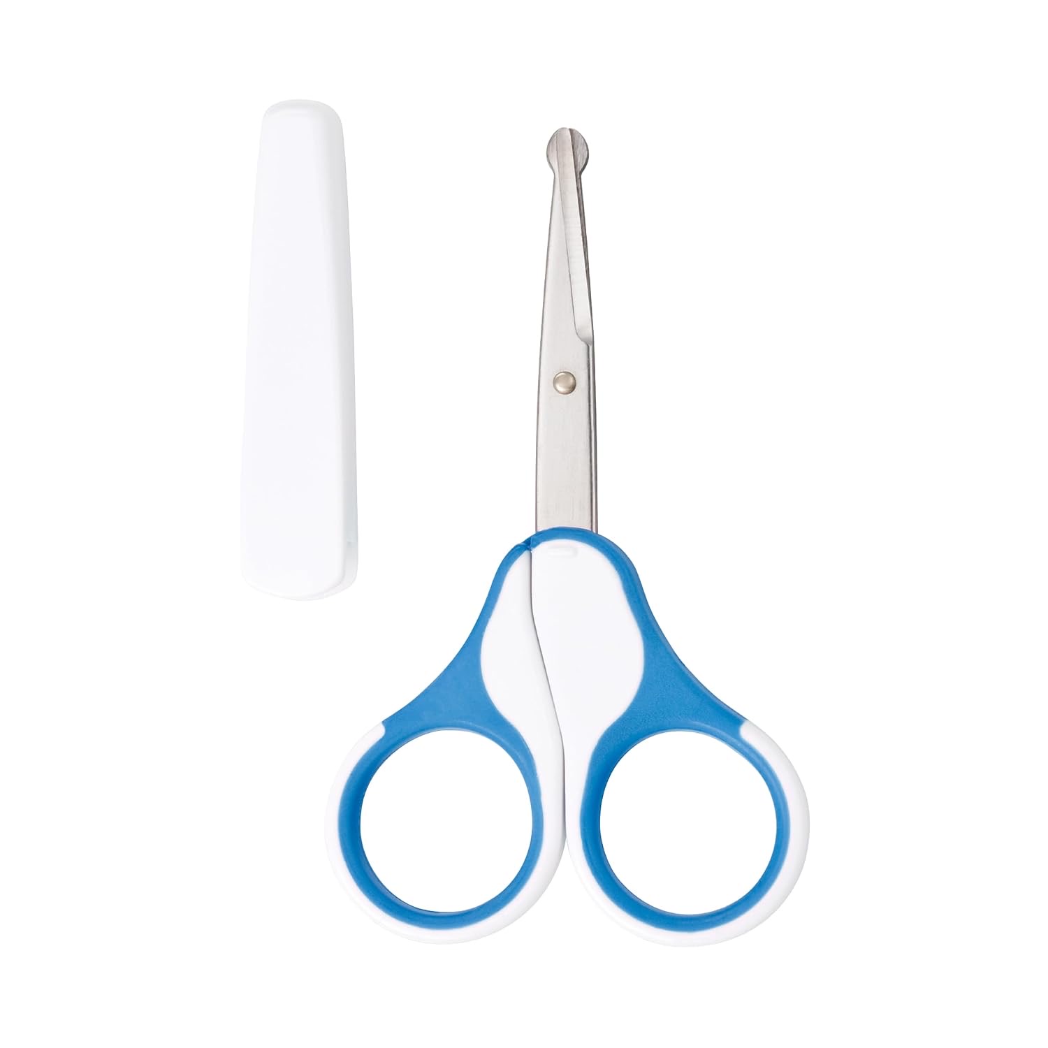 babynova Baby Schere mit Schutzkappe – Edelstahl Nagelschere mit abgerundeten Spitzen für sicheres Schneiden von Baby Nägeln – Rutschfeste Griffe für präzise Pflege – BPA-frei – Blau