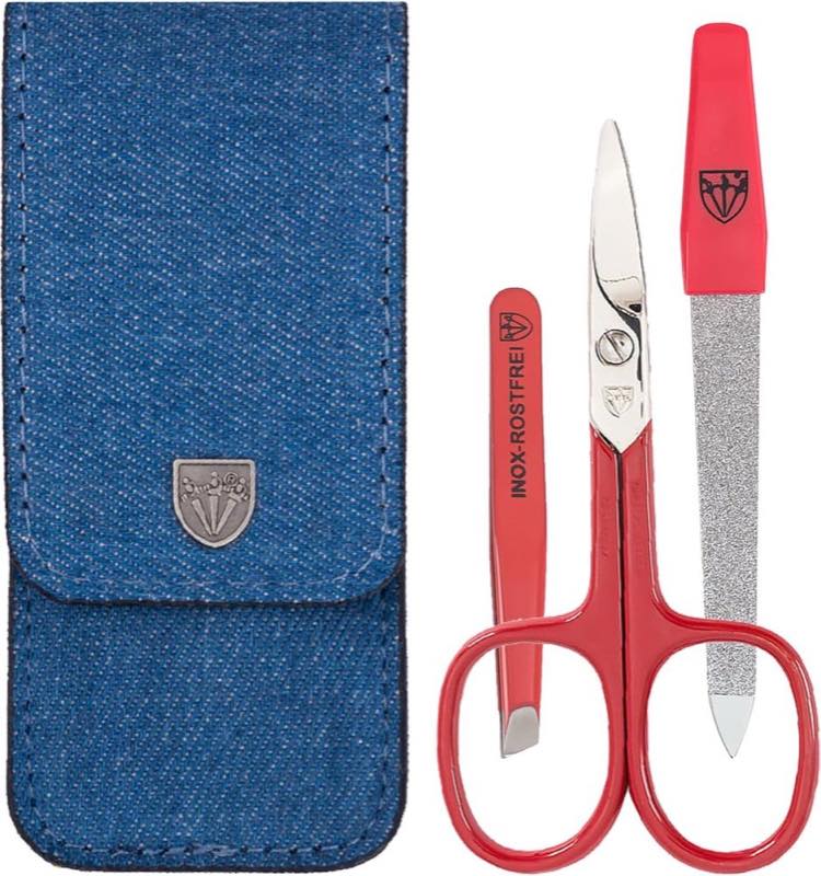 DREI SCHWERTER Germany Maniküreset ´KIDS COLLECTION` Nagelset für Kinder, Teens, Mädchen und Jungen - Markenqualität ROT/JEANS 3-tlg.