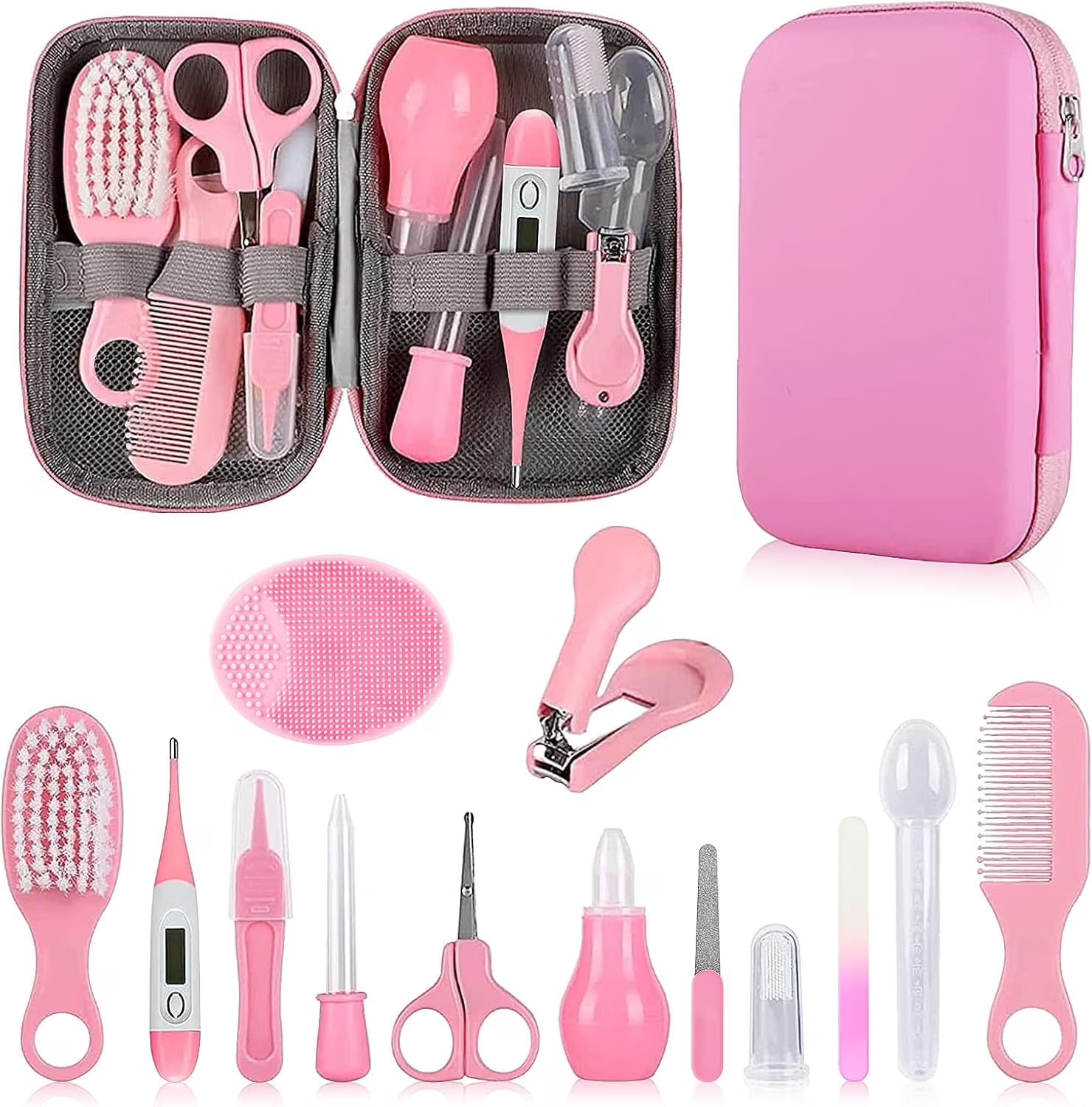 Baby-Sicherheits- und Pflegeset mit Haarbürste, Kamm, Nagelknipser, Baby-Basics-Set für Neugeborene Mädchen und Jungen (Rosa)