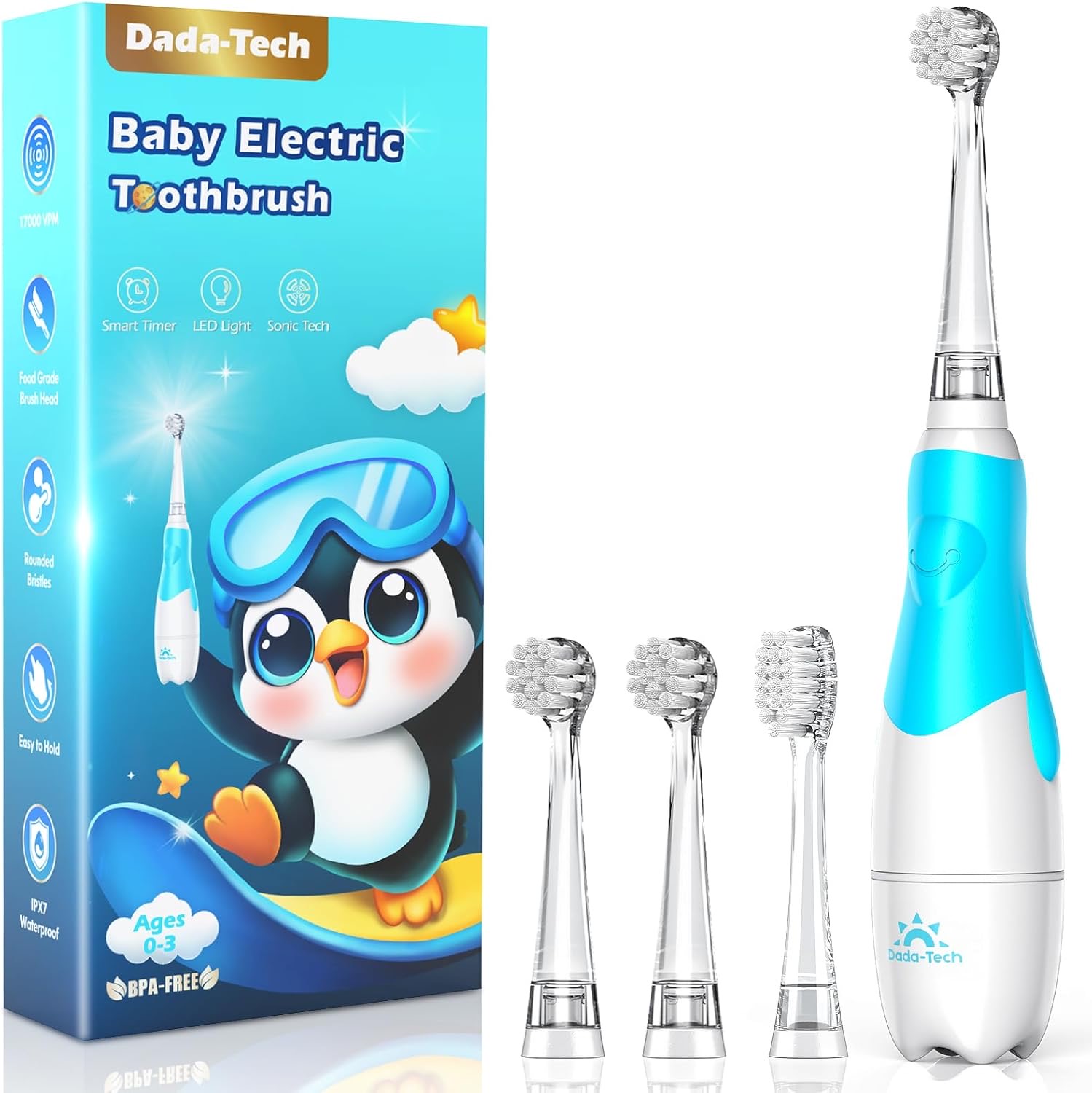 DADA-TECH elektrische Baby-Zahnbürste, Blau