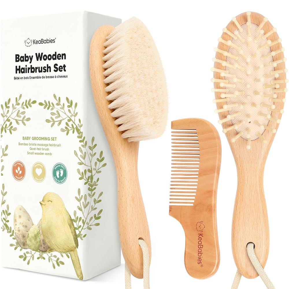 KeaBabies Baby Haarbürsten Set für Neugeborene, 3-in-1 Pflegeset (Walnut)