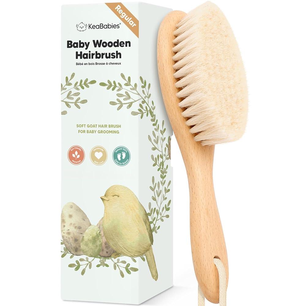KeaBabies Baby Haarbürste Neugeborene Ziegenhaarbürste Holz (Walnut, Oval)