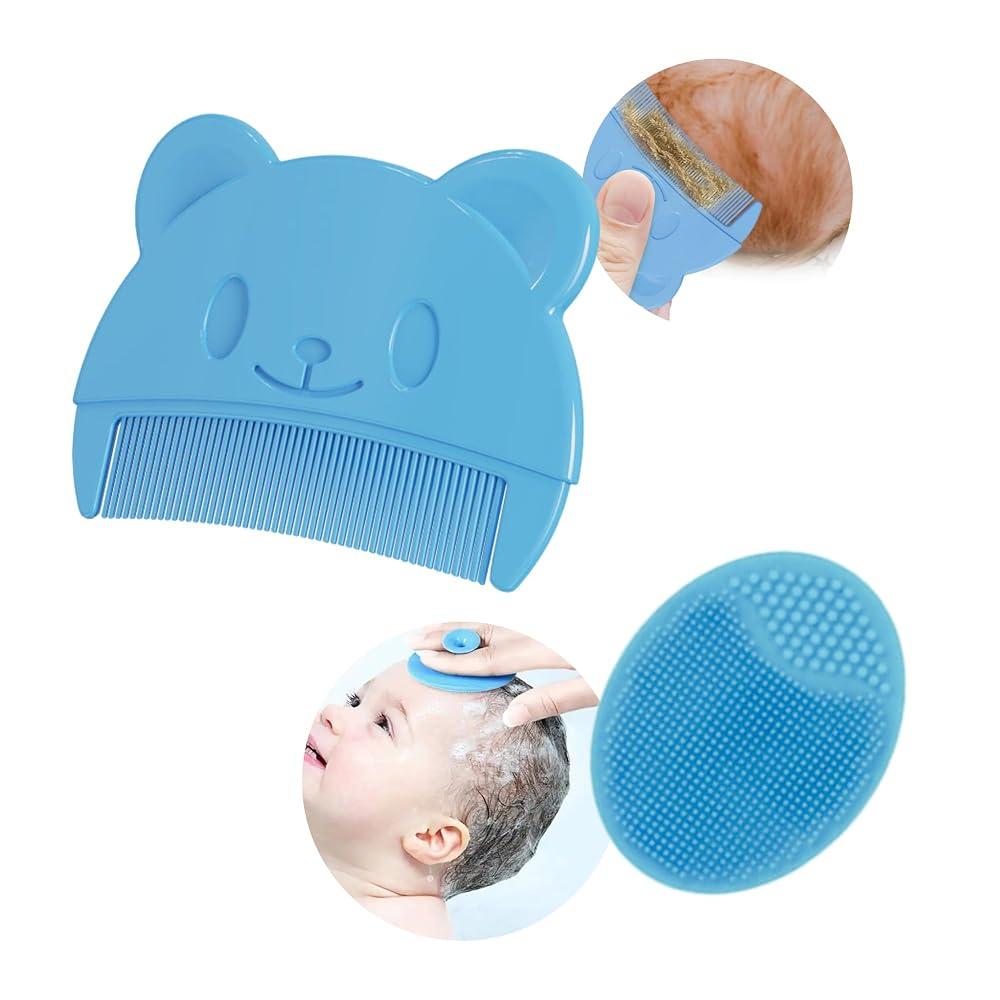 2 Stück Baby kamm und Badebürste für milchschorf, Neugeborene Haarkamm, Weichen Massagebürste Haarbürste, schorfkamm, kamm gegen milchschorf baby Entfernen kind (Blau – Kamm und Bürste)