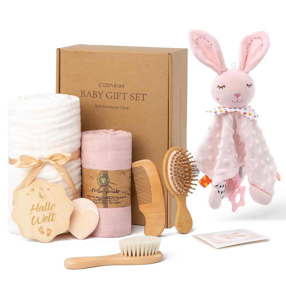 Babypflege Set mit Baby-Haarbürste, Babydecke & Schmusetuch für Mädchen
