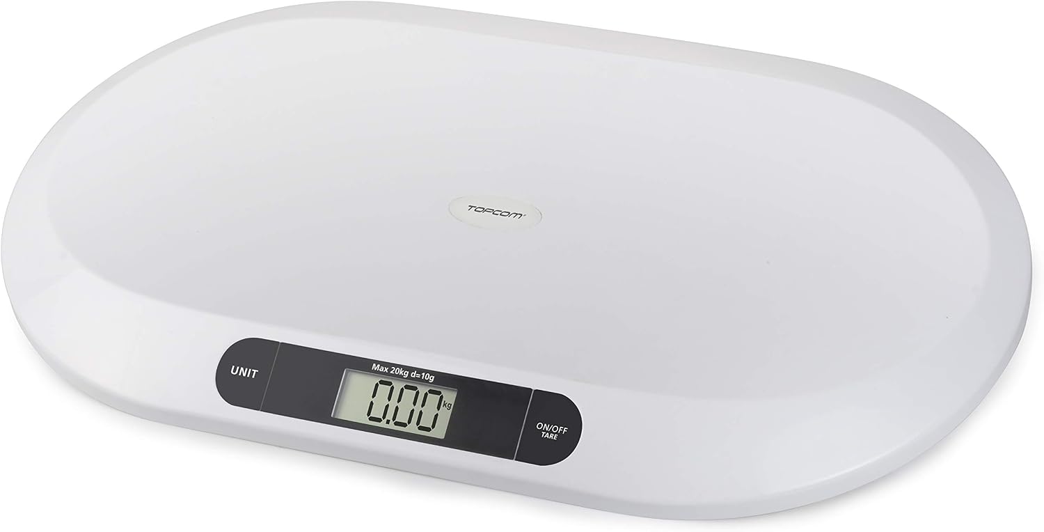 Topcom WG-2490 Babywaage, 20 kg Fassungsvermögen, auch für Kleintiere geeignet, 1 Stück (1er Pack), Weiß