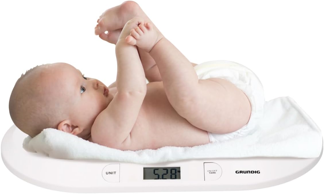 Grundig Babywaage Digital - Waage Max. 20 Kg - Personenwaage mit LED Anzeige - Baby Waage mit Tarafunktion und Display - Inkl. Batterien - Weiß