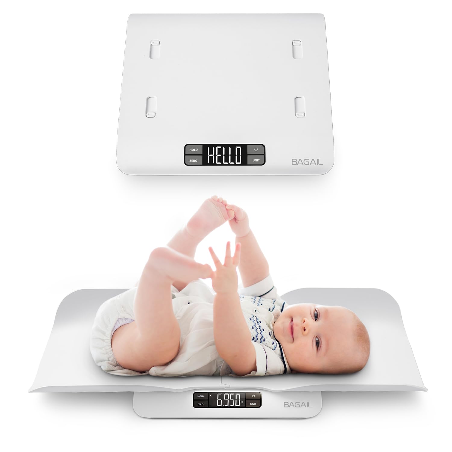 BAGAIL Babywaage mit Sicherer und Bequemer Wiegefläche, Mehrere Wiegemodi, Kann Auch Als Kleinkindwaage, Haustierwaage, Digitale Kinderwaage bis 30Kg