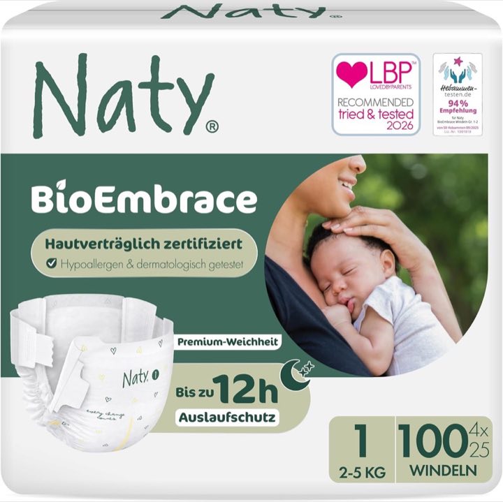 Naty BioEmbrace Größe 1, 100 Stück
