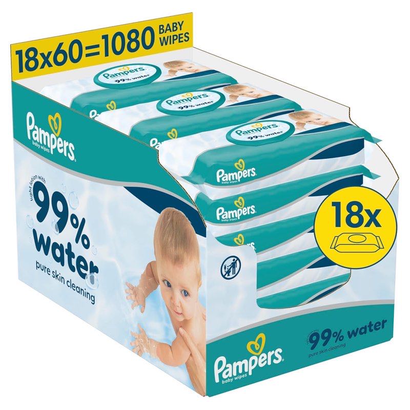 Pampers 99% Water Baby-Feuchttücher, 1080 Stück