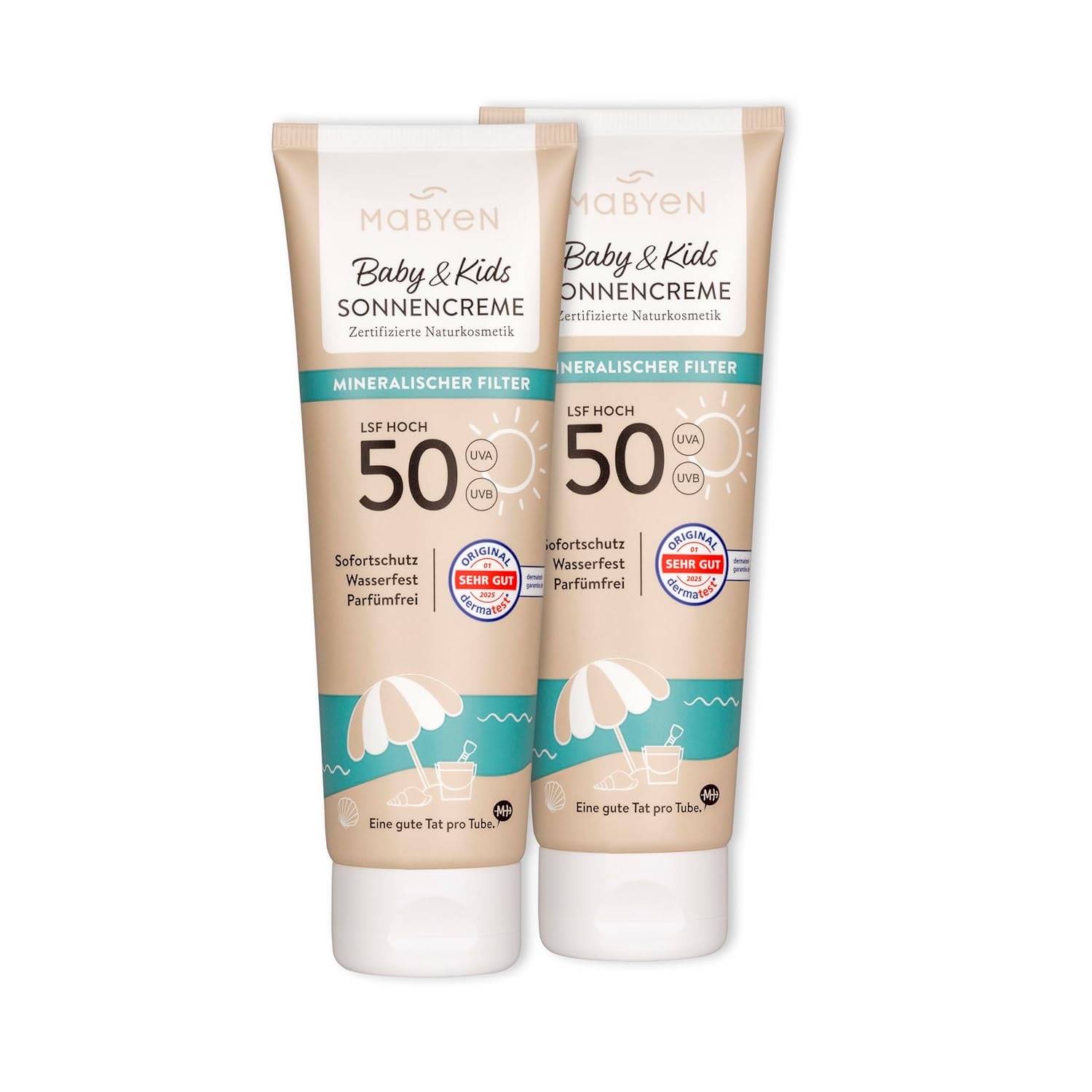 MABYEN 100% Mineralische Sonnencreme Baby & Kids LSF 50, 2er Set, 2×100 ml