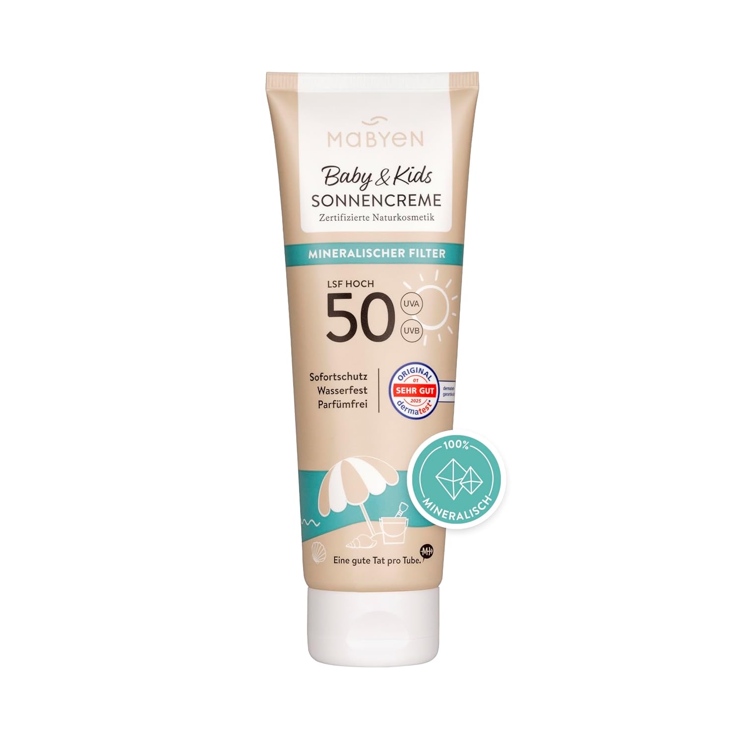 MABYEN 100% Mineralische Sonnencreme Baby & Kids LSF 50, 100ml – UVA/UVB