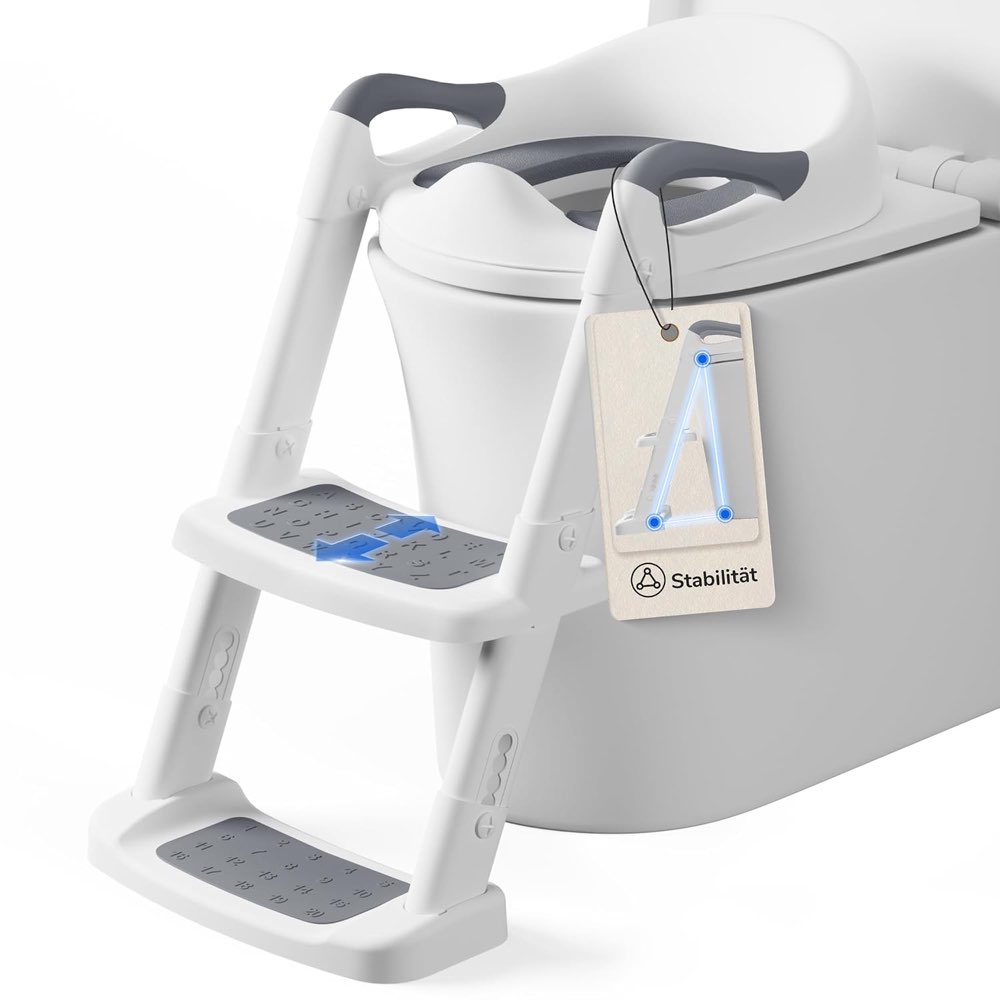 DEANIC Toilettensitz Kinder mit Treppe, grau, 38–47 cm