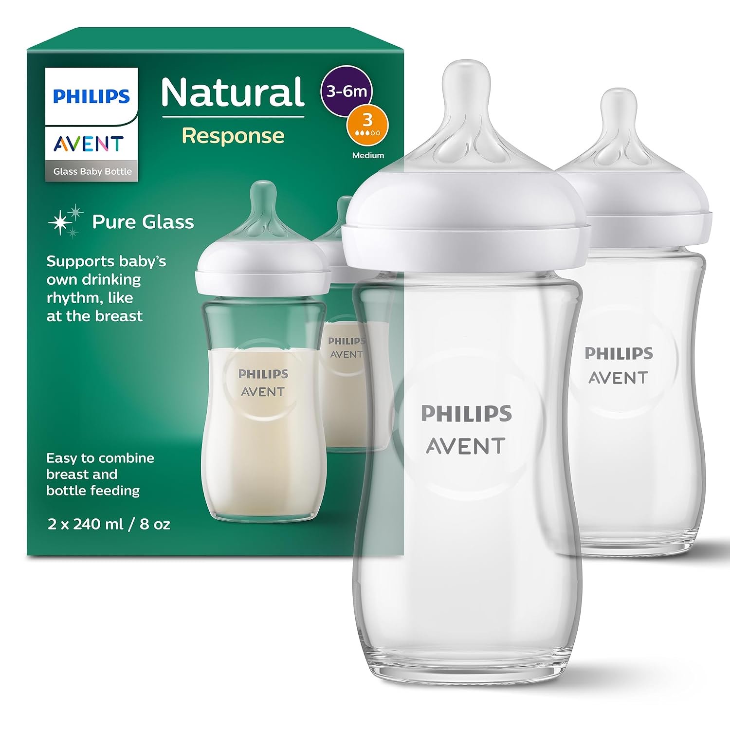 Philips Avent Natural Response Glas-Babyflasche, 2× 240 ml