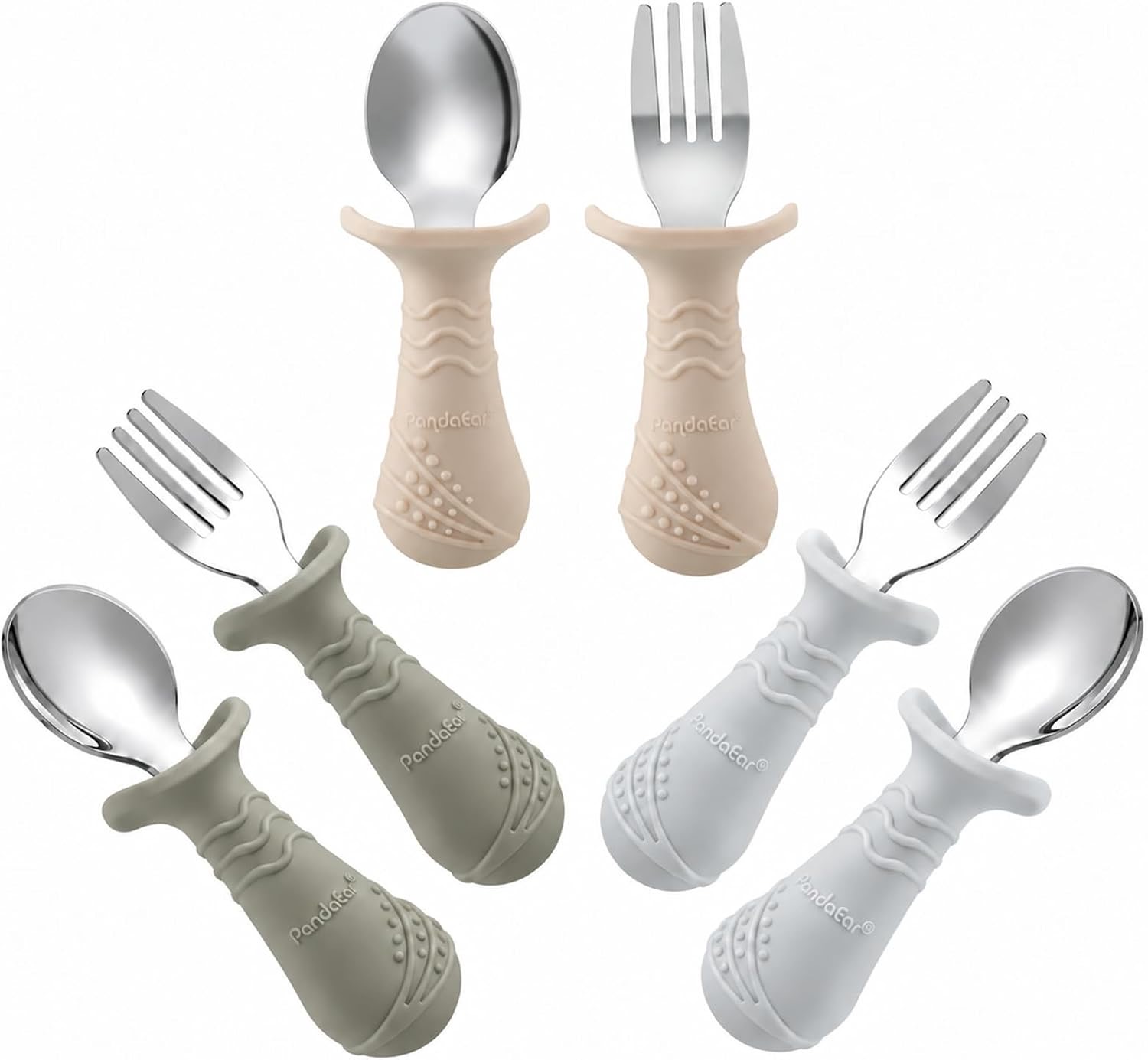 PandaEar 6-teiliges Esslernbesteck Beige/Noyer/Grau