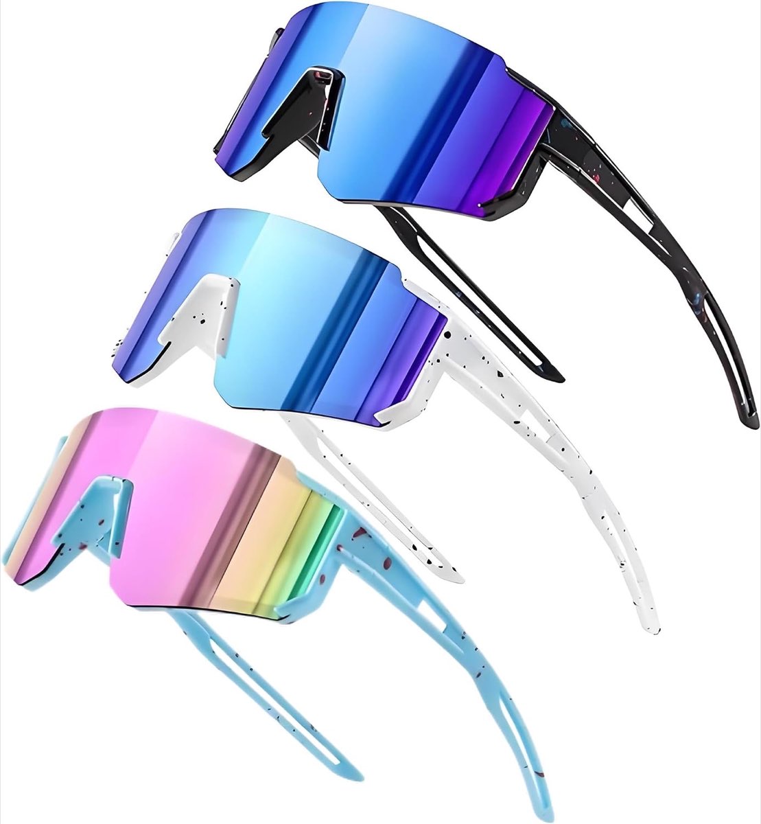 Fahrradbrille Kinder, 3 Stück Sportbrille Kinder UV400-Schutz Polarisierte Fahrradbrille W