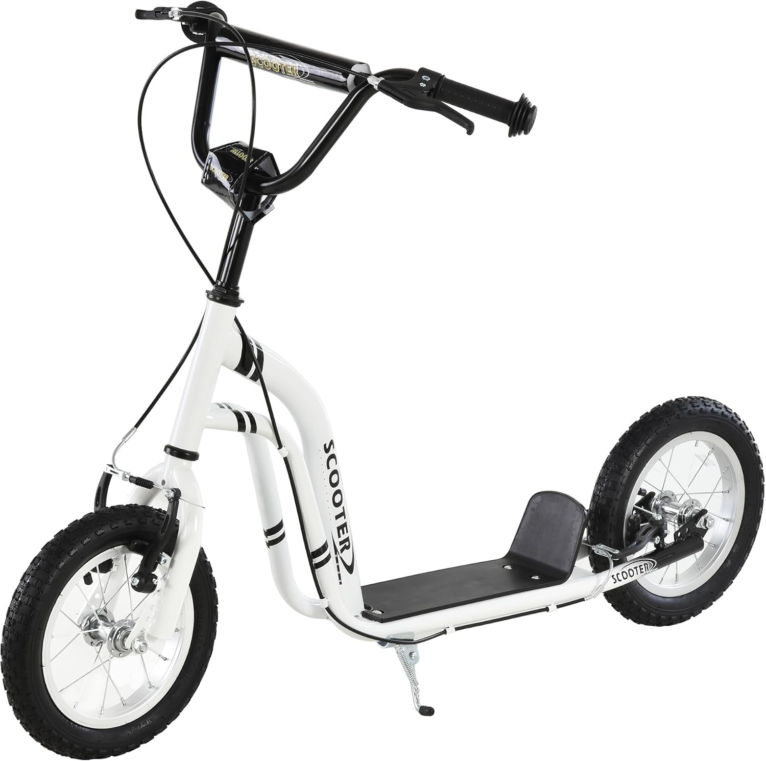 HOMCOM Kinderroller mit 12-Zoll-Luftreifen, Doppelbremse und Ständer