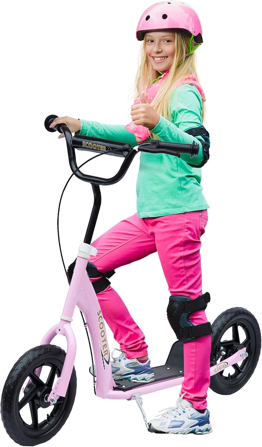 HOMCOM Kinderroller mit verstellbarem Lenker und Hinterbremse, 12 Zoll