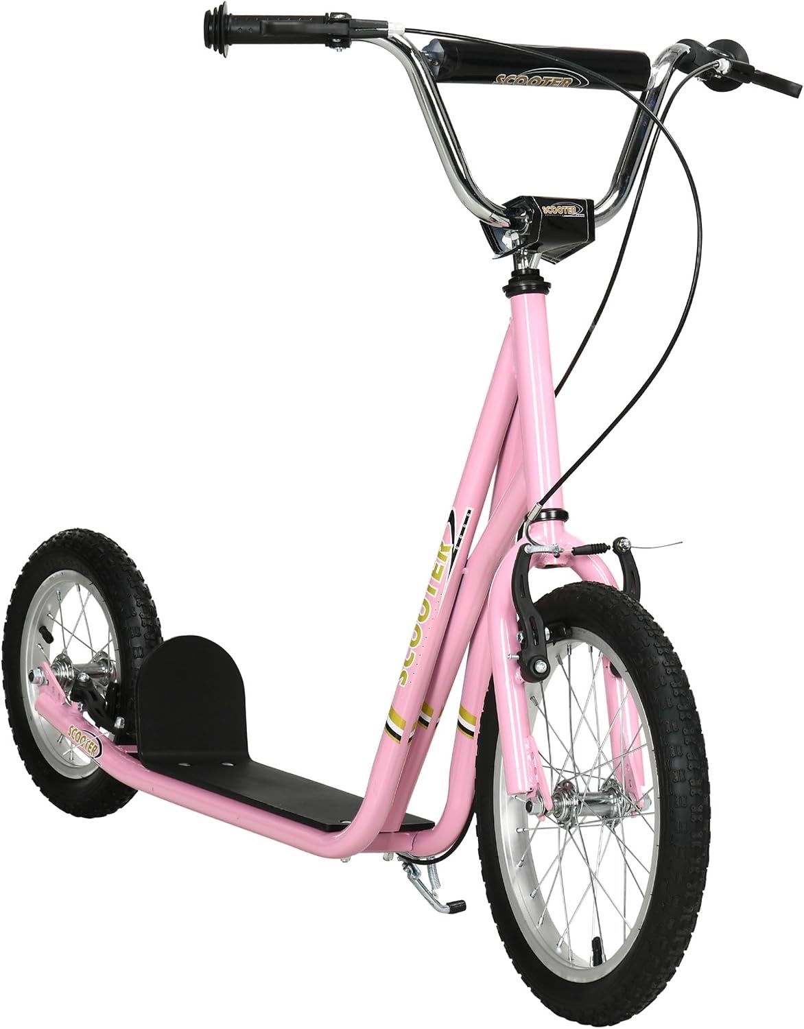 HOMCOM Kinderroller mit Luftreifen und Handbremse, 16 Zoll, rosa