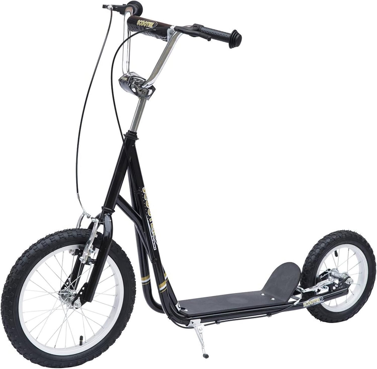 HOMCOM Kinderroller mit Luftreifen und Handbremse, 16 Zoll, schwarz