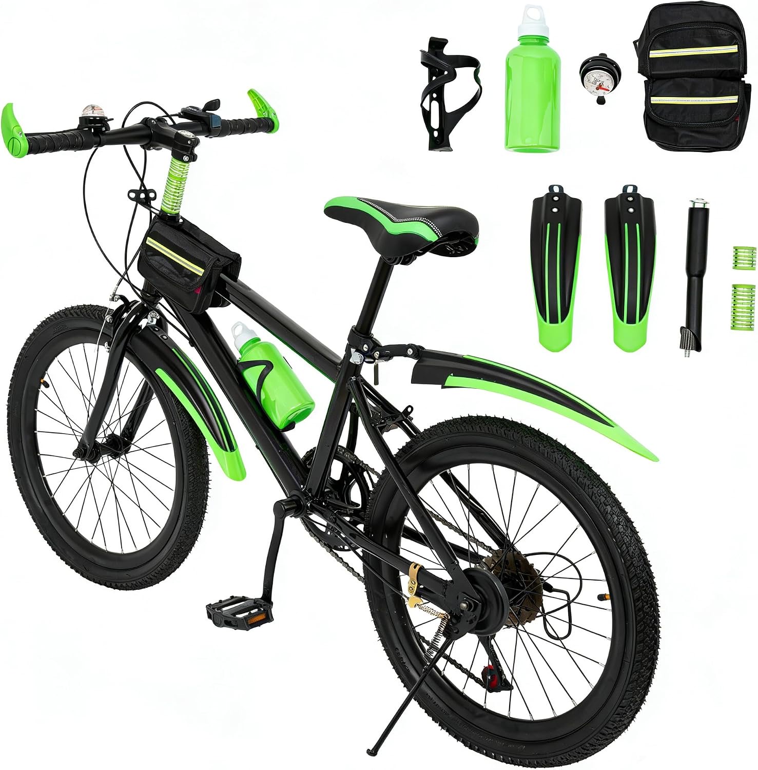 Kinderfahrrad 20 Zoll, Mountainbike für Kinder von 8-13 Jahre, 7 Gang Fahrrad mit Schutzblech, Carbonstahl Rahmen, mit Kompassglocke, Wasserflasche, Tragfähigkeit 85kg, Rot