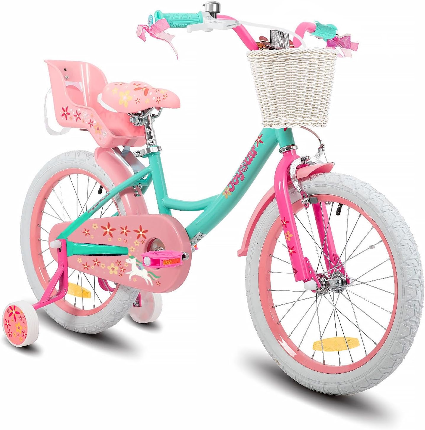 JOYSTAR Einhorn Mädchenfahrrad 18 Zoll mit Puppensitz – Testsieger Mädchenfahrrad 18 Zoll