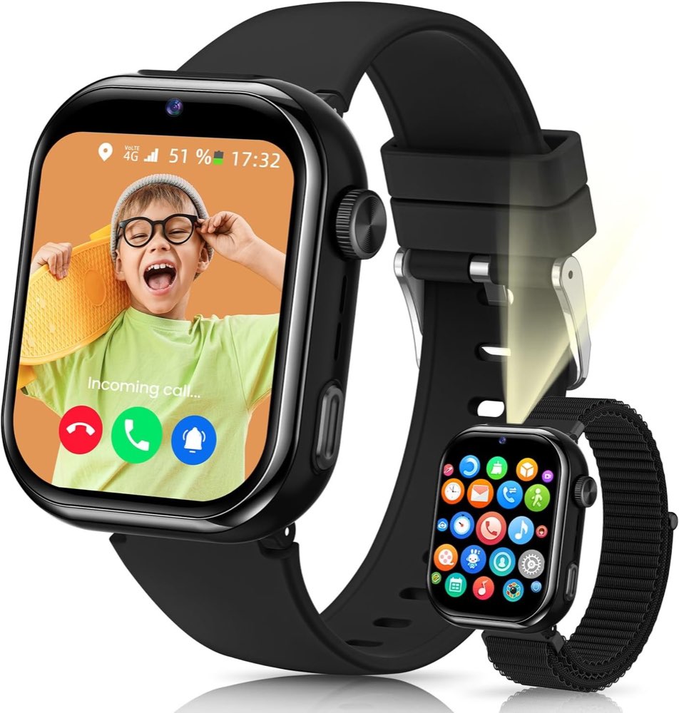 BANLVS 4G Smartwatch Kinder mit GPS (Schwarz) – Testsieger Kinder-Smartwatch
