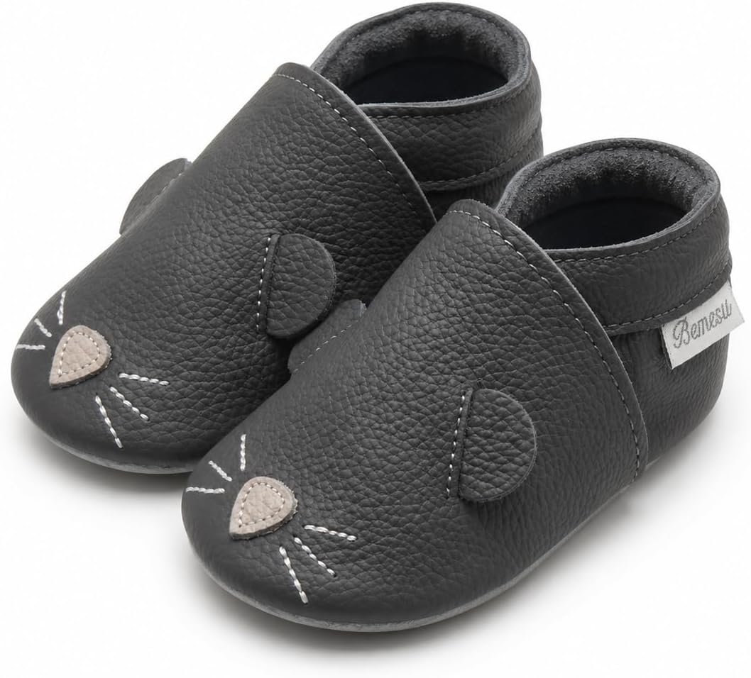 Bemesu Lauflernschuhe Baby für Zuhause Kindergarten Leder weich rutschfest