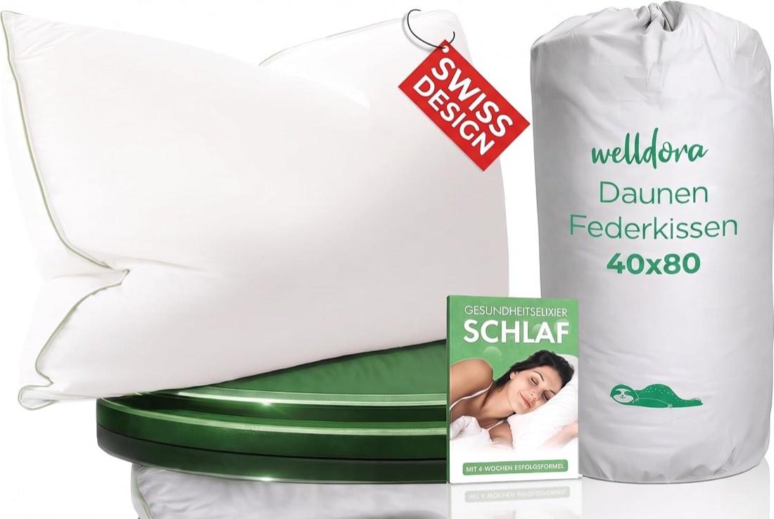 Welldora Kopfkissen 40x80, Premium 3-Kammer, Daunen & Federn, komfortweich