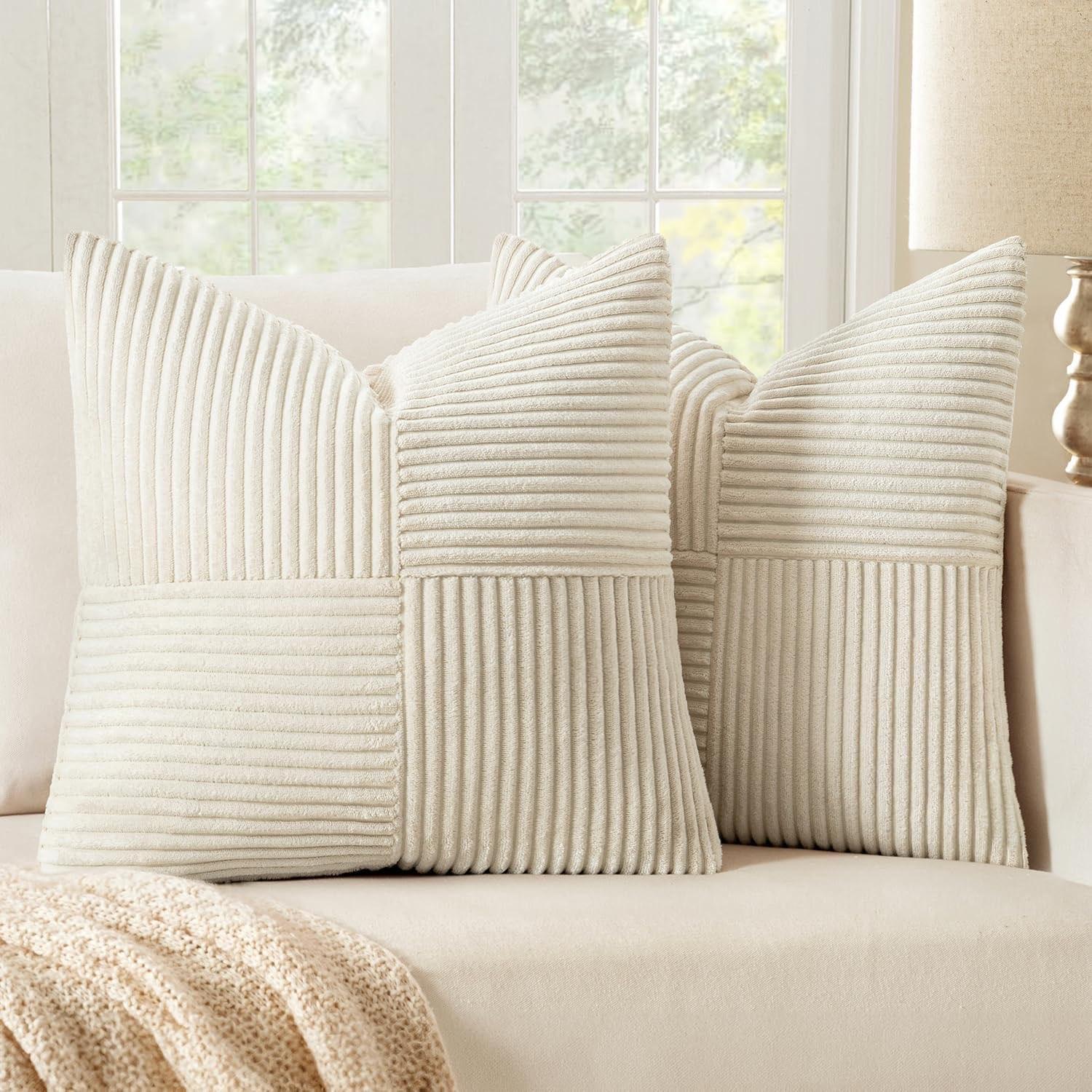 MIULEE Kissenbezug 40×40, 2er Kord Creme