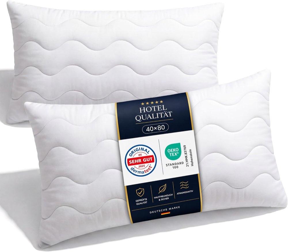 Gentle North Hochwertige Kopfkissen 40x80 cm groß in Hotelqualität - 2er Set Flauschige, gut gefüllte Schlafkissen für Allergiker geeignet (Ökotex 100 Zertifiziert) - 60° Waschbar