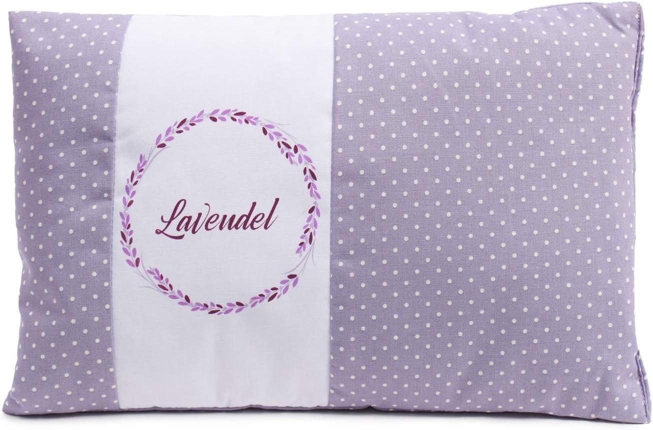 Gözze - Lavendel Duftkissen, 180g Lavendelblüten-Füllung, Bezug aus 100% Baumwolle, 30 x 20 cm - Lila mit Punkten