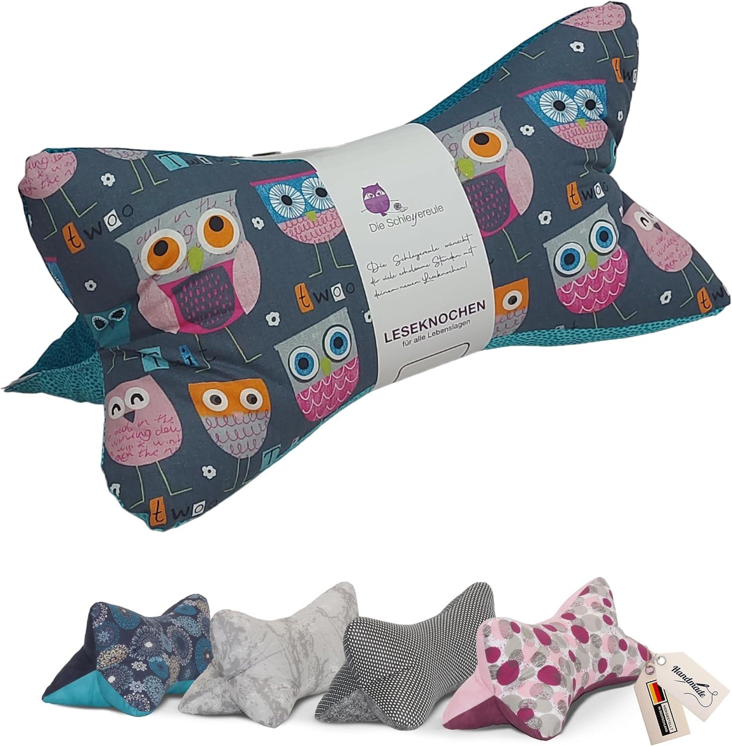 Leseknochen Tiere Nackenkissen Handmade in D, waschbar (Eule Petrol)