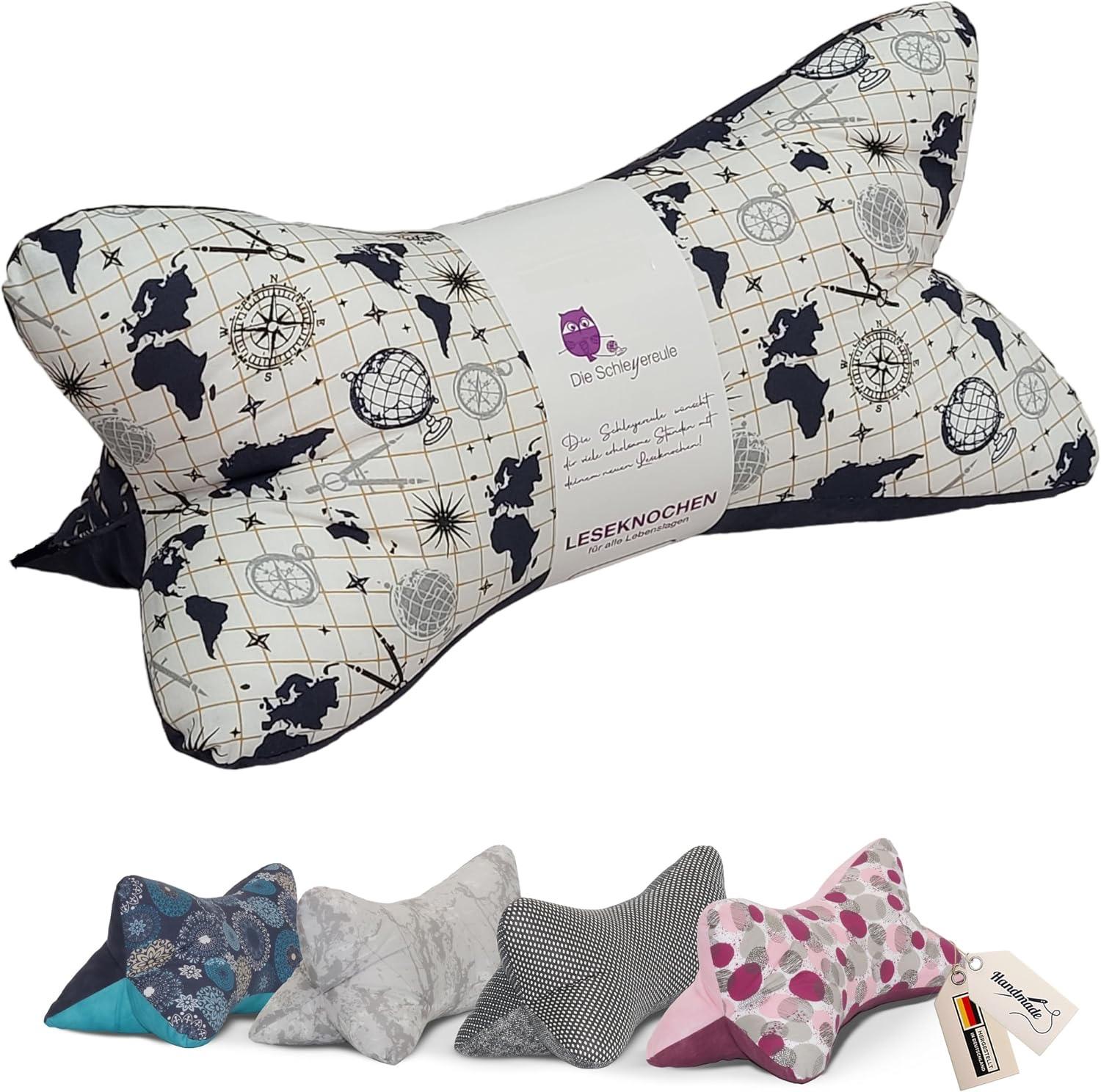 Leseknochen Maritim Nackenkissen Handmade in D (Weltenbummler Blau)