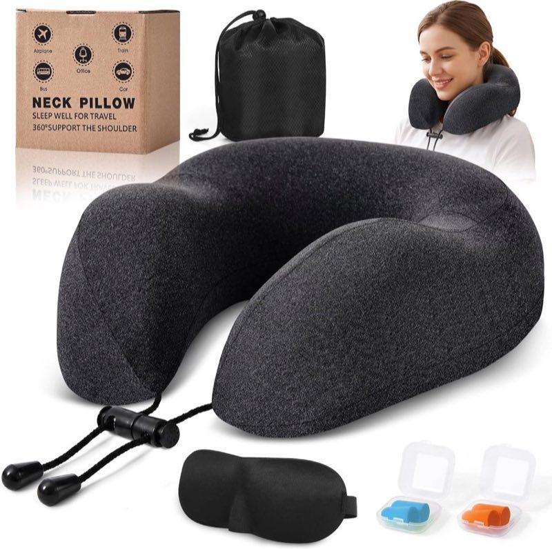 Kobete Nackenkissen Flugzeug, Reisekissen 100% Memory Foam, Nackenhörnchen Erwachsene, Nackenkissen Reise mit 3D-Schlafmaske, Ohrstöpsel, Tasche, ideal für Reisen mit Flugzeug, Auto, Zug