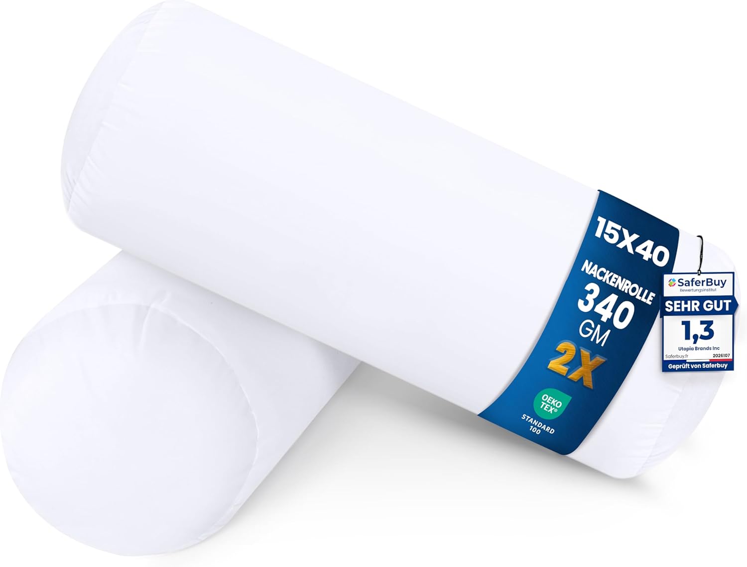 Utopia Bedding Utopia Bedding Nackenrolle 2er Set, 15 × 40 cm, Weiß