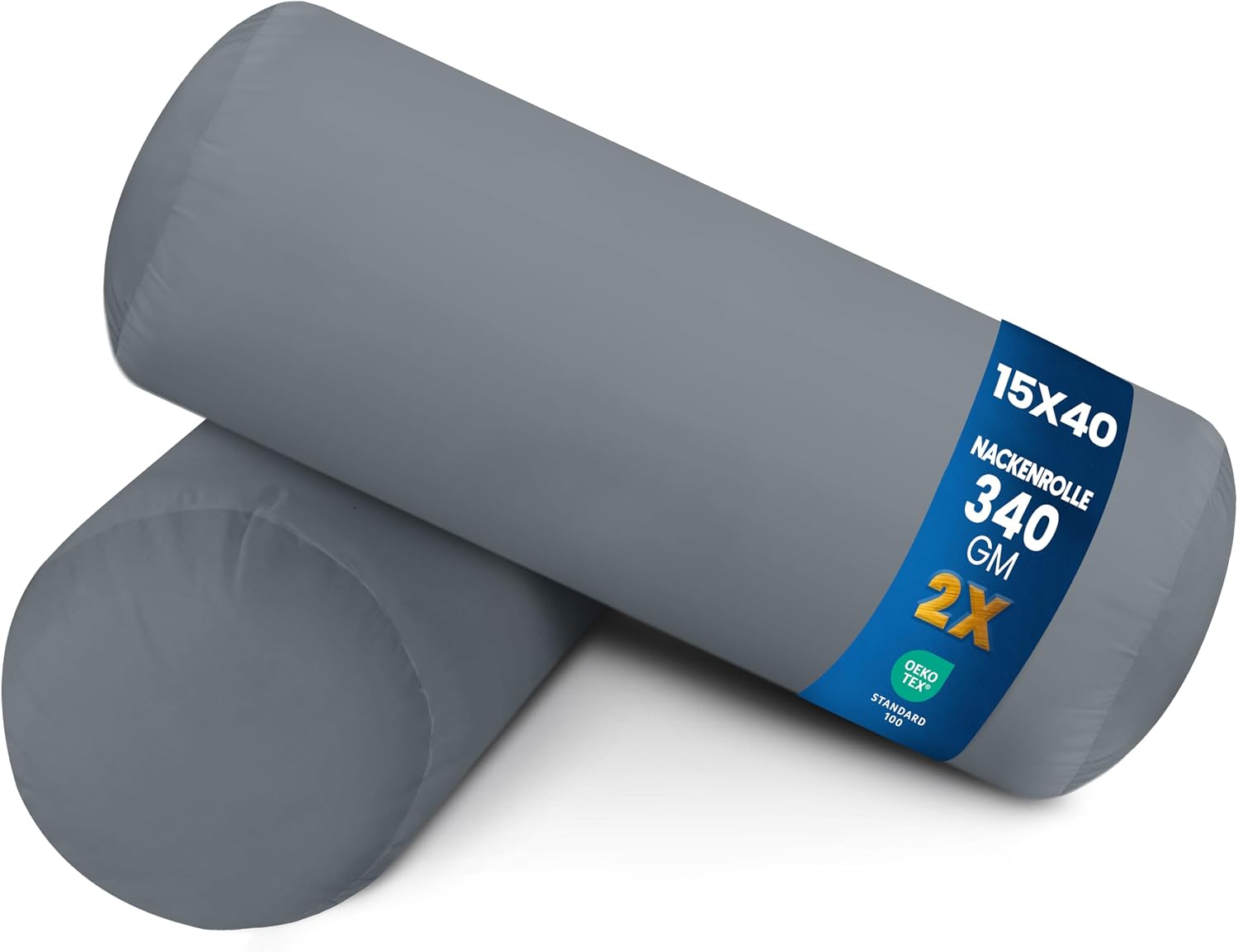 Utopia Bedding Nackenrolle 2er Set, 15 × 40 cm, Grau