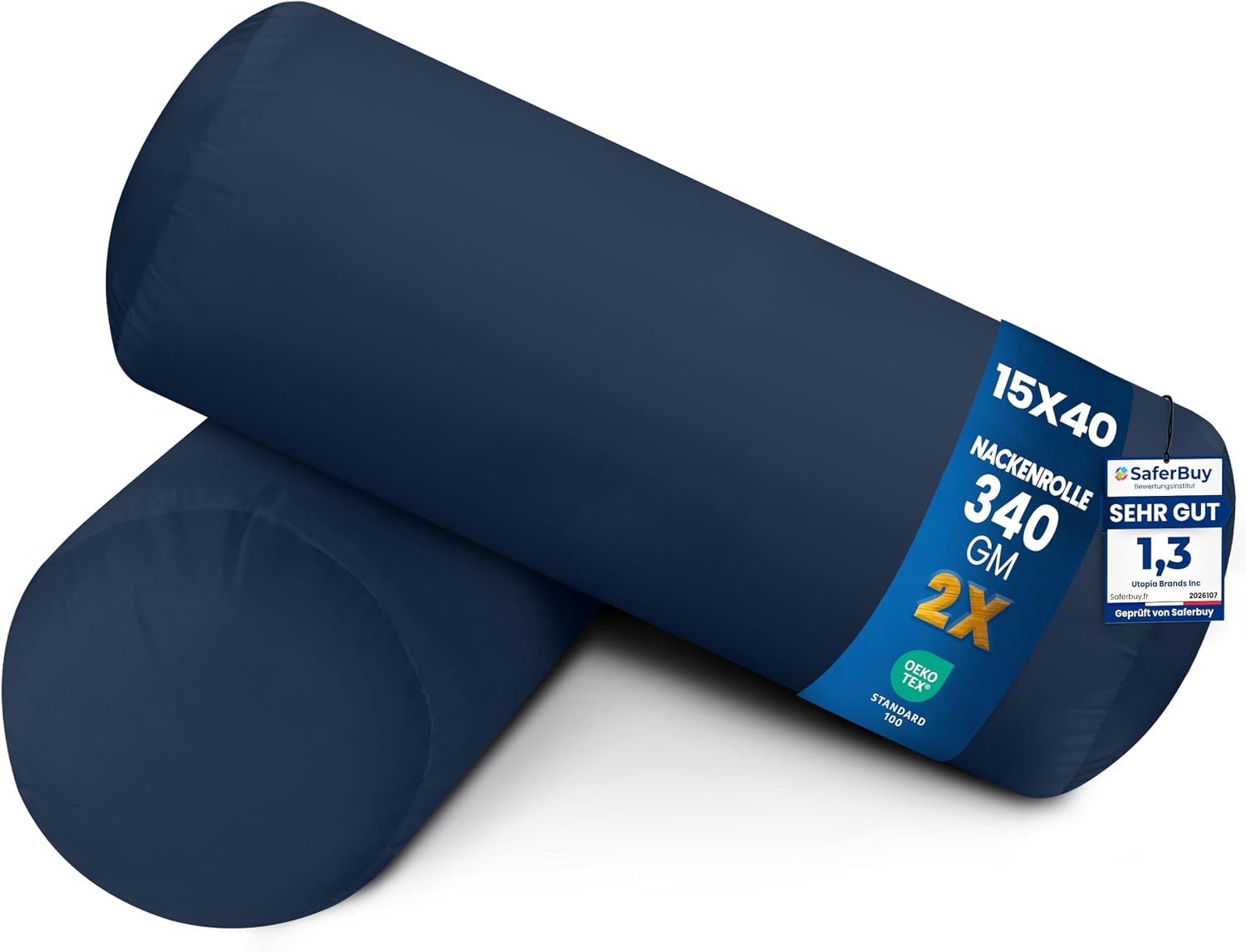 Utopia Bedding Nackenrolle 2er Set, 15 × 40 cm, Marineblau