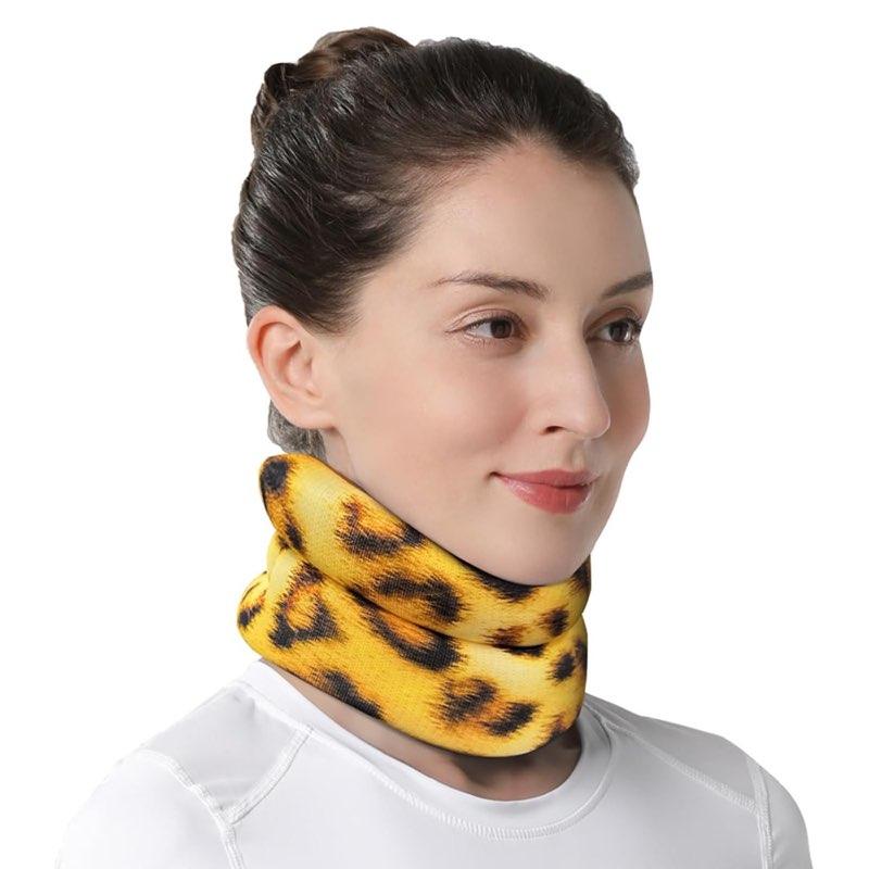 Nackenstütze für Nackenschmerzen, weiche Halskrause (Leopardenmuster, Large, 35–42 cm)