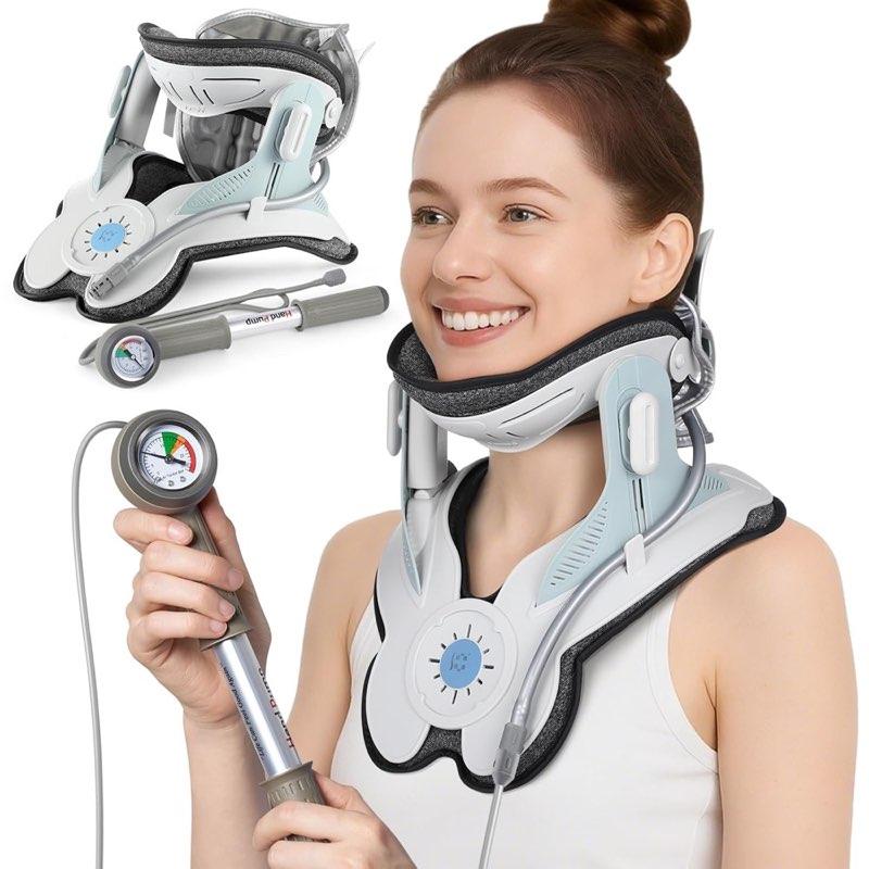 3-in-1 zervikales Traktionsgerät, Nackendehner mit Air Collar und manueller Pumpe