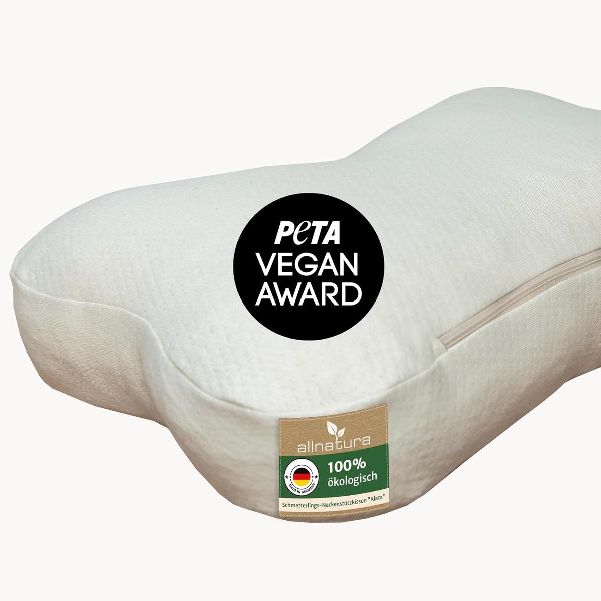 allnatura Schmetterlingskissen-Nackenstützkissen Alata – ergonomisches Butterfly Kissen mit Naturlatex-Flocken – individuell anpassbar & atmungsaktiv – mit waschbarem Bio-Bezug – Made in Germany