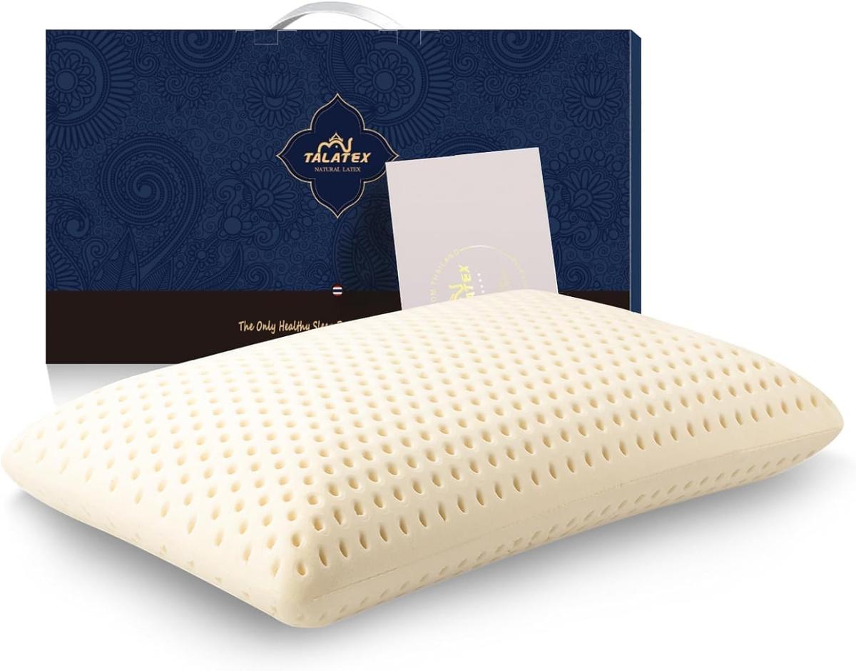 Talatex Talalay Kissen aus 100% Naturlatex, lindert Druck-, Nacken- und Schulterschmerzen, Keine Memory-Schaum-Chemikalien, Perfektes Paket (Weich, Queen(72×40×15) cm)