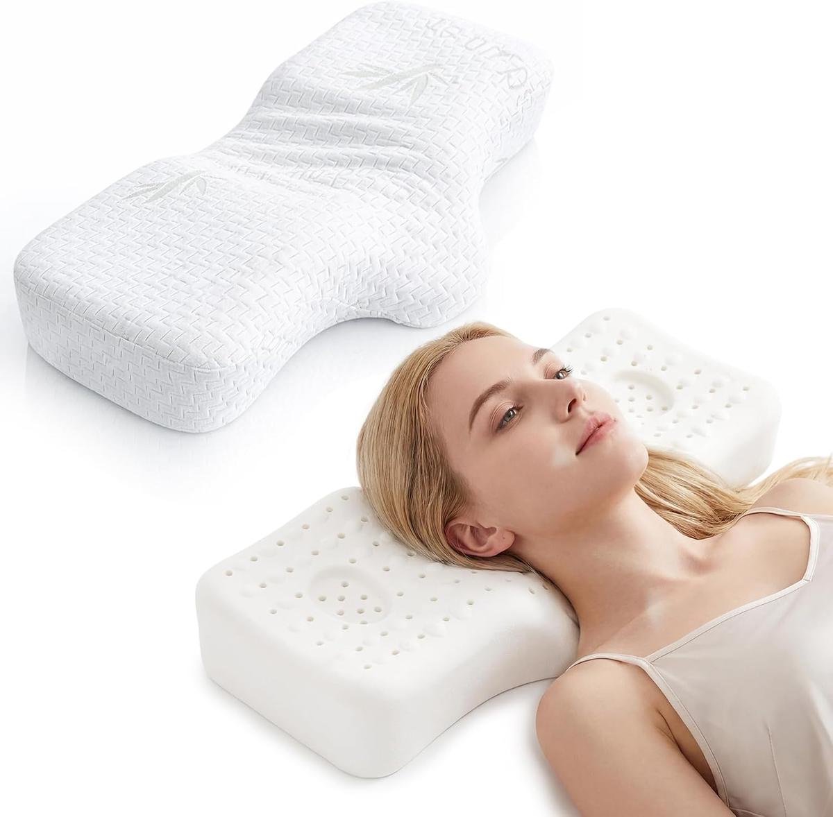 Orthopädisches Nackenstützkissen 32x62x4/8 -Talalay Latex Kissen aus Naturlatex, Ergonomisches Nackenstützkissen für Seiten-und Rückenschläfer - Verstellbares Orthopädisches Talalay Pillow