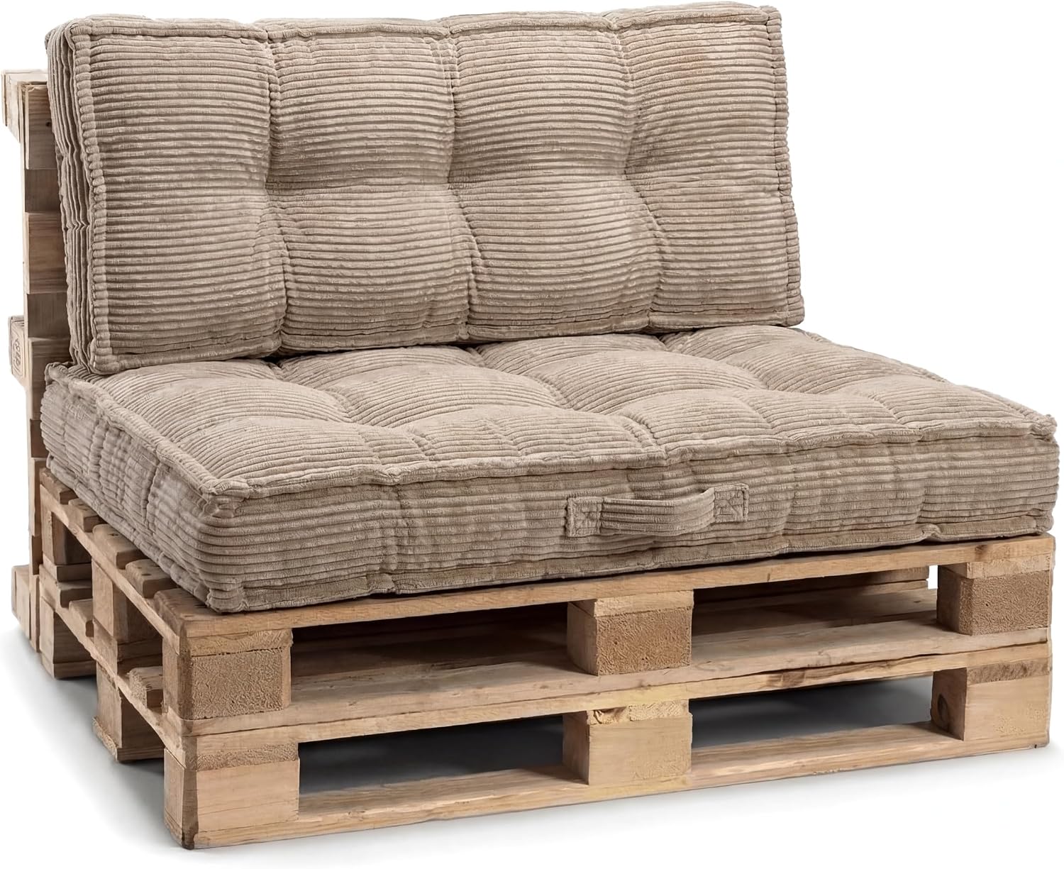 Gutekissen® Palettenkissen mit Tragegriff, Gartensofakissen, gefüllt mit zerkleinerter PU-Schaumstofffüllung, viele Farben und Größen PPLU (Beige, Set (Sitzkissen 120x80 +Rückenlehne 120x40))