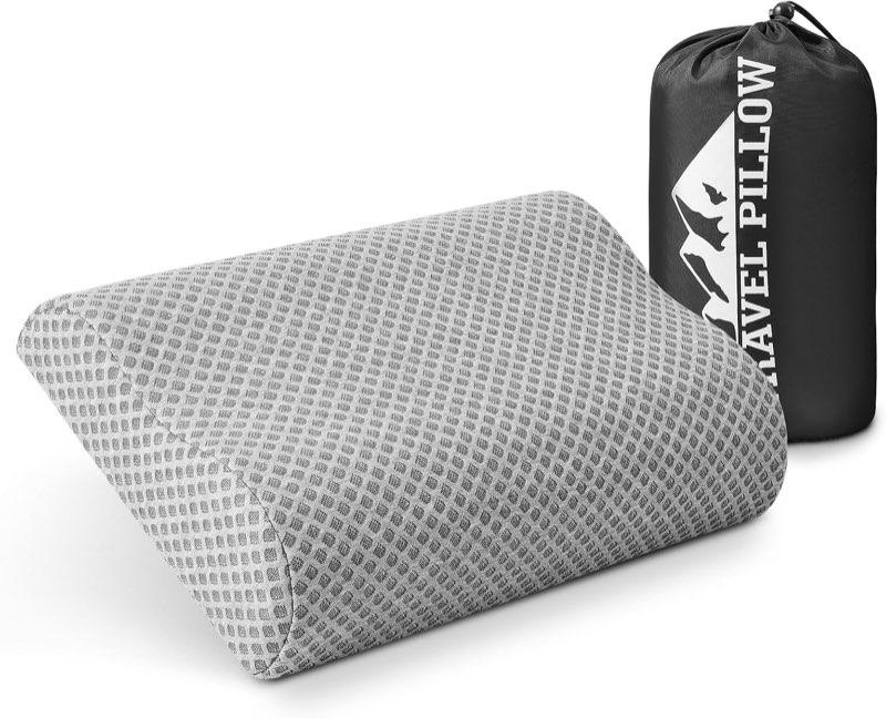 Reisekissen, Campingkissen, Wellenförmiges Nackenkissen, komprimierbares, mittelfestes Memory-Schaum-Kissen, Ideal für Reisen, Camping, Schlafzimmer und Büro (Hellgrau, 55 x 35 cm)