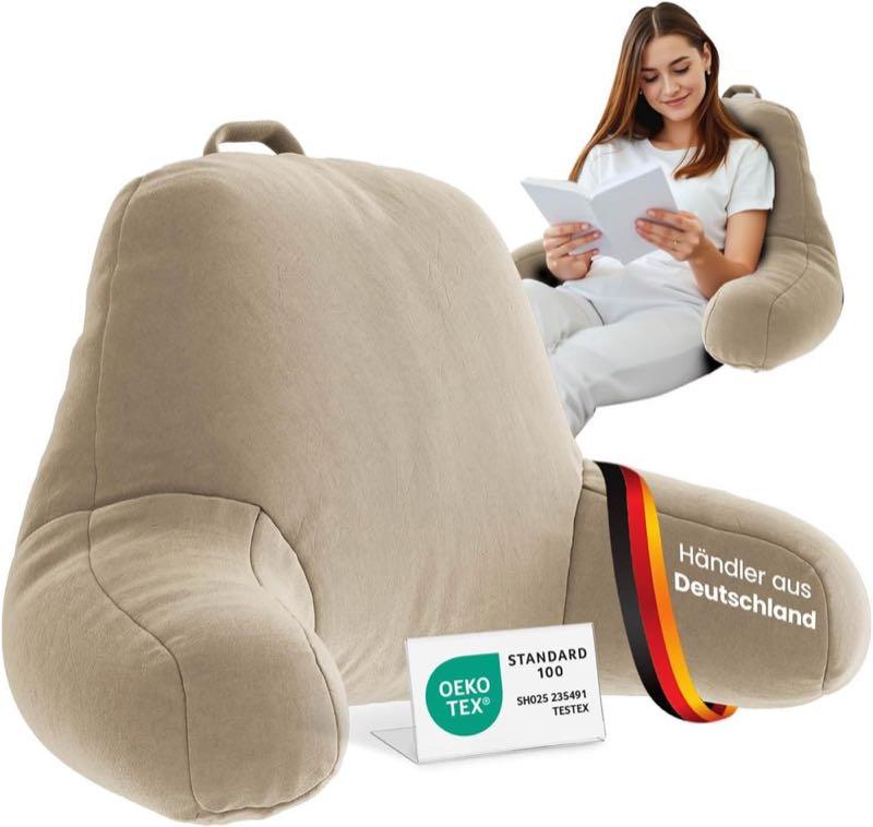 ELONEO Rückenkissen, Lesekissen für Bett und Sofa mit Armlehnen – Ideal als Rückenstütze für mehr Halt und Komfort von Rücken, Kopf und Nacken