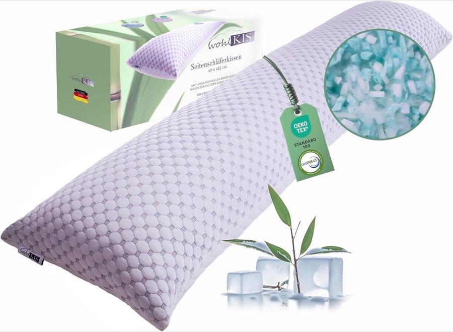 Seitenschläferkissen mit Bezug 40 x 145 cm - kühlendes Schwangerschaftskissen - Stillkissen mit Memory Foam - Orthopädisches Kissen - Pregnancy Pillow - Body Pillow - Schlafkissen