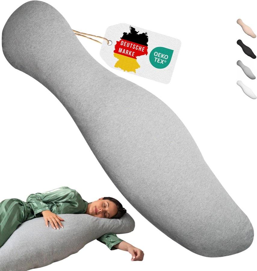 ergonomisches Seitenschläferkissen - entlastet Schulter, Rücken & Hüfte - individuell befüllbar - für alle Seitenschläfer & Schwangere - 100% Baumwolle, waschbar & Oeko-TEX (Grau)