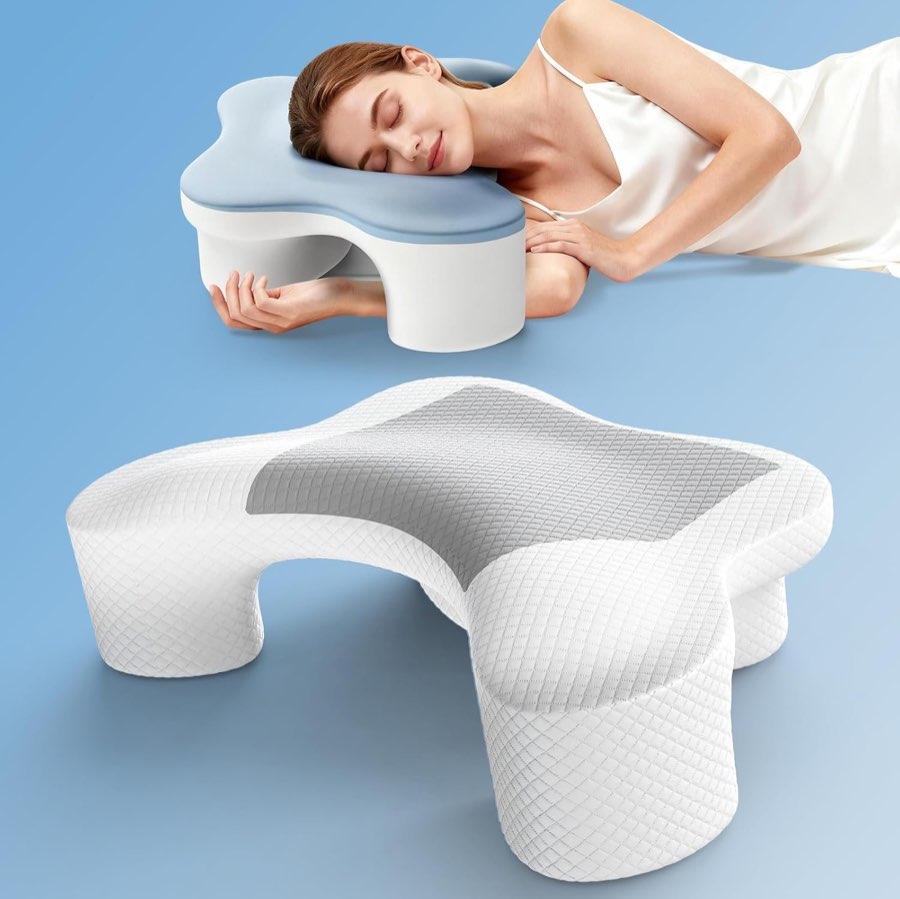 Ergonomisches Seitenschläferkissen Mit Armausschnitt – Orthopädisches Nackenstützkissen Aus Memory-Schaum Für Nacken Und Schultern – Kissen Für Seiten-, Rücken- Und Bauchschläfer – 2 Waschbare Bezüge